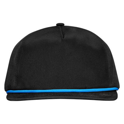 5-Panel Waterproof Non-Structured Golf Hat with Visor Rope - Sable Black with Blue Rope