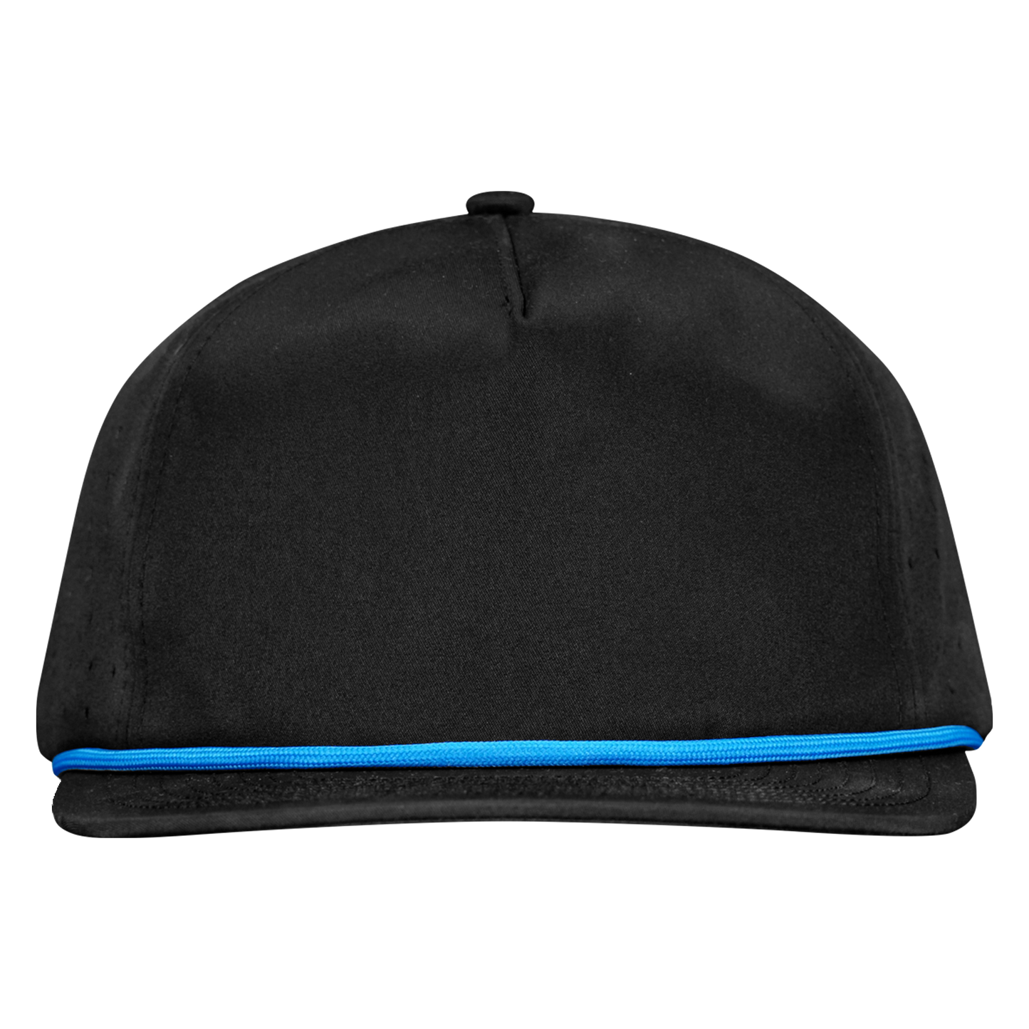 5-Panel Waterproof Non-Structured Golf Hat with Visor Rope - Sable Black with Blue Rope