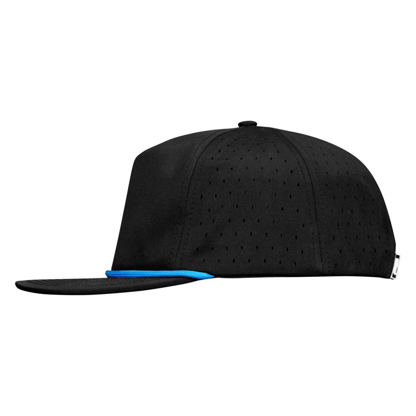 5-Panel Waterproof Non-Structured Golf Hat with Visor Rope - Sable Black with Blue Rope