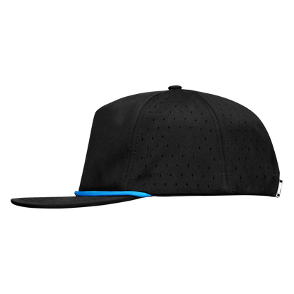 5-Panel Waterproof Non-Structured Golf Hat with Visor Rope - Sable Black with Blue Rope