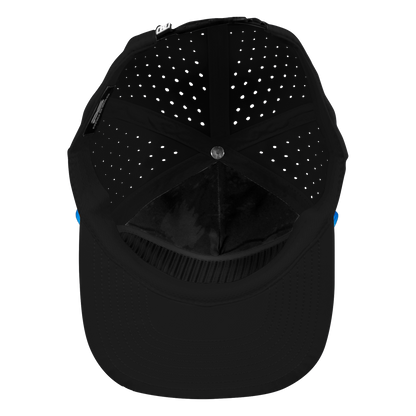 5-Panel Waterproof Non-Structured Golf Hat with Visor Rope - Sable Black with Blue Rope
