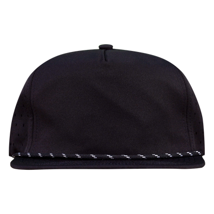5-Panel Waterproof Non-Structured Golf Hat with Visor Rope - Sable Black with Black Rope