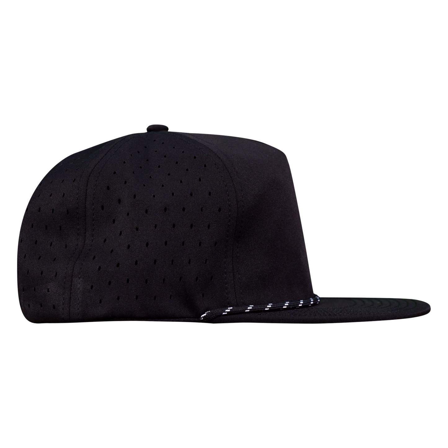 5-Panel Waterproof Non-Structured Golf Hat with Visor Rope - Sable Black with Black Rope