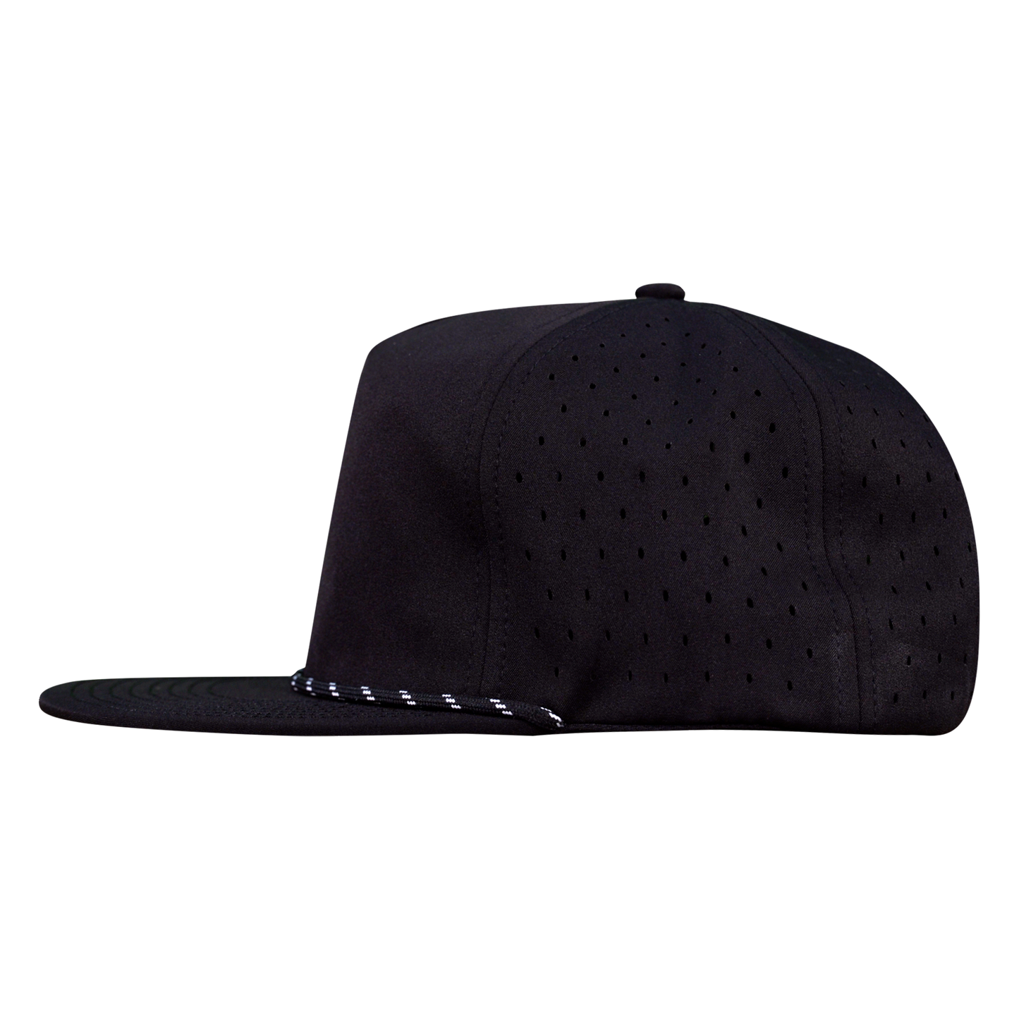 5-Panel Waterproof Non-Structured Golf Hat with Visor Rope - Sable Black with Black Rope