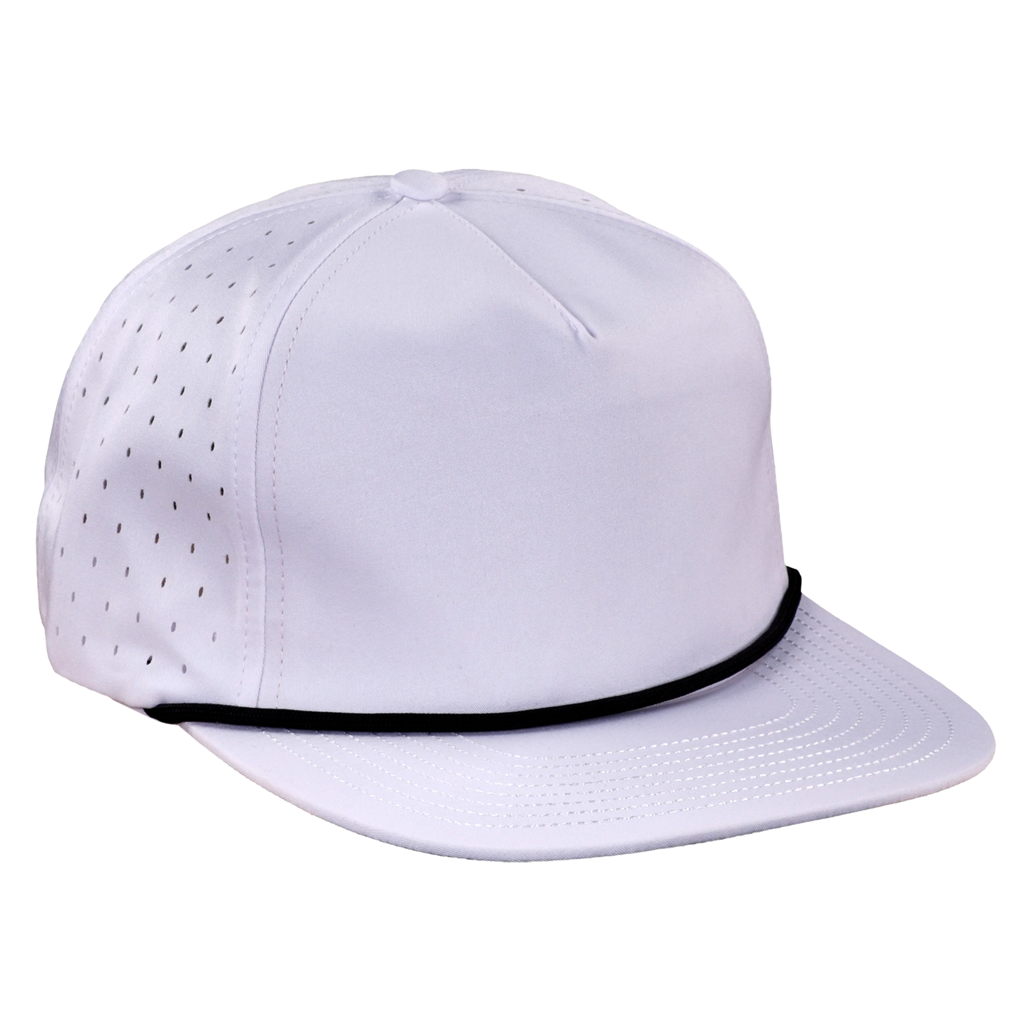 5-Panel Waterproof Non-Structured Golf Hat with Visor Rope - Salt White with Black Rope
