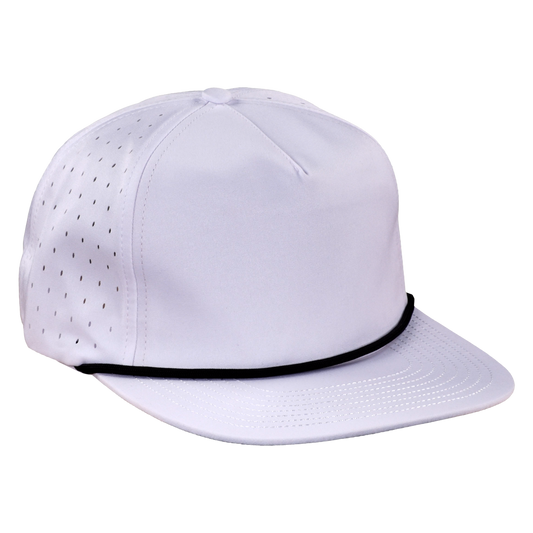5-Panel Waterproof Non-Structured Golf Hat with Visor Rope - Salt White with Black Rope