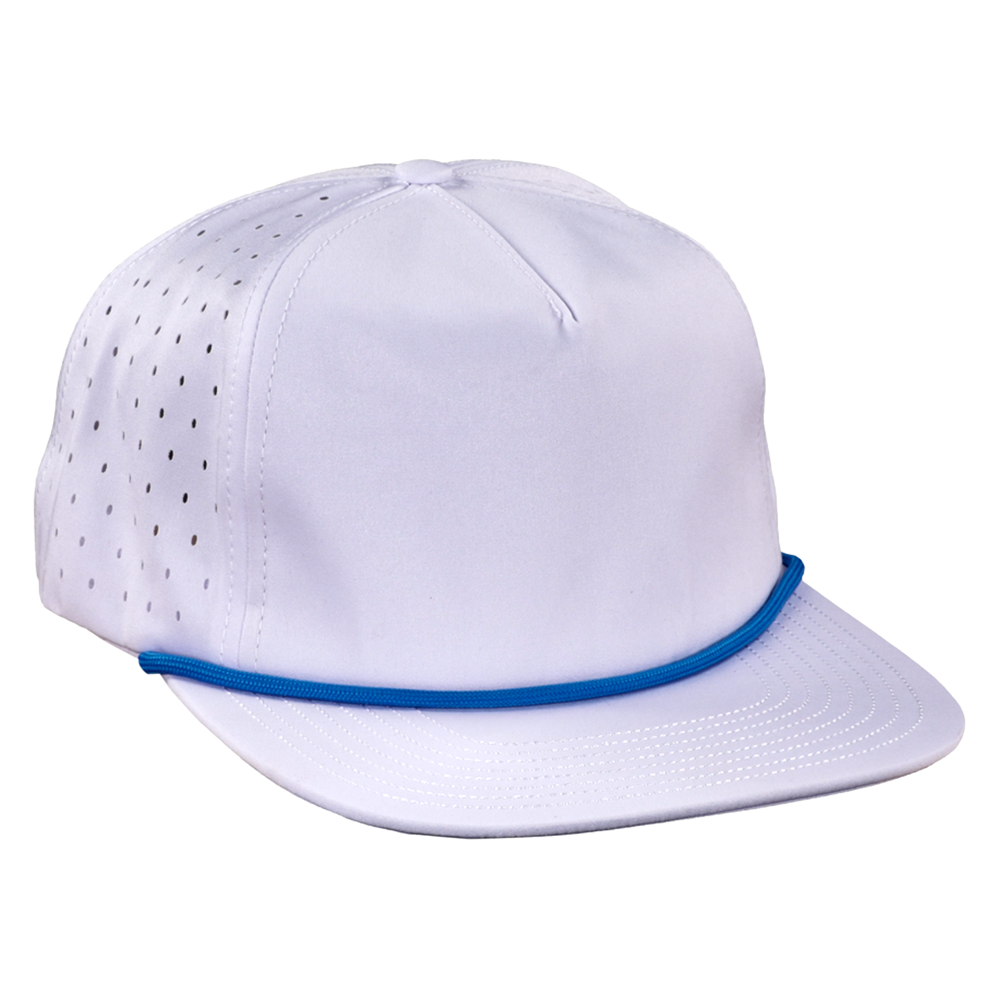 5-Panel Waterproof Non-Structured Golf Hat with Visor Rope - Salt White with Blue Rope