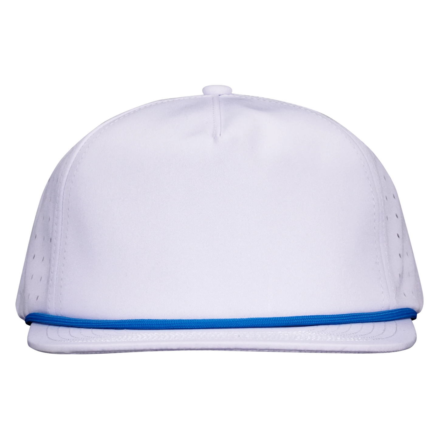 5-Panel Waterproof Non-Structured Golf Hat with Visor Rope - Salt White with Blue Rope