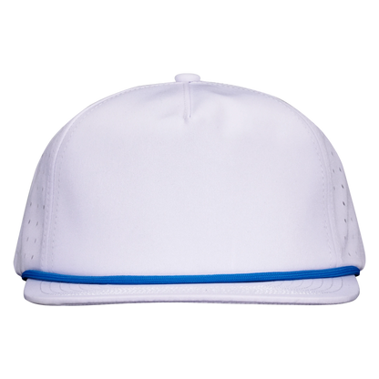 5-Panel Waterproof Non-Structured Golf Hat with Visor Rope - Salt White with Blue Rope