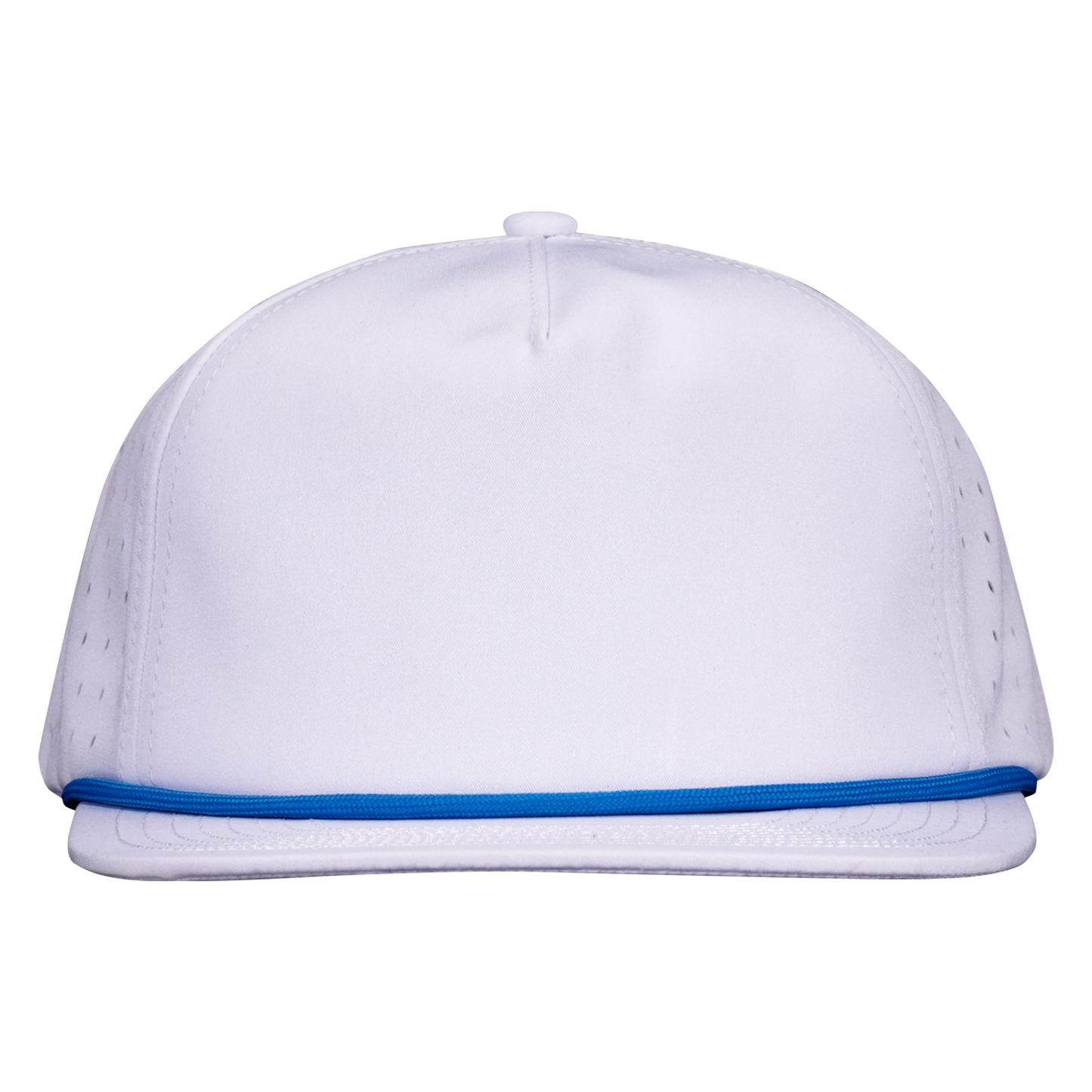 5-Panel Waterproof Non-Structured Golf Hat with Visor Rope - Salt White with Blue Rope