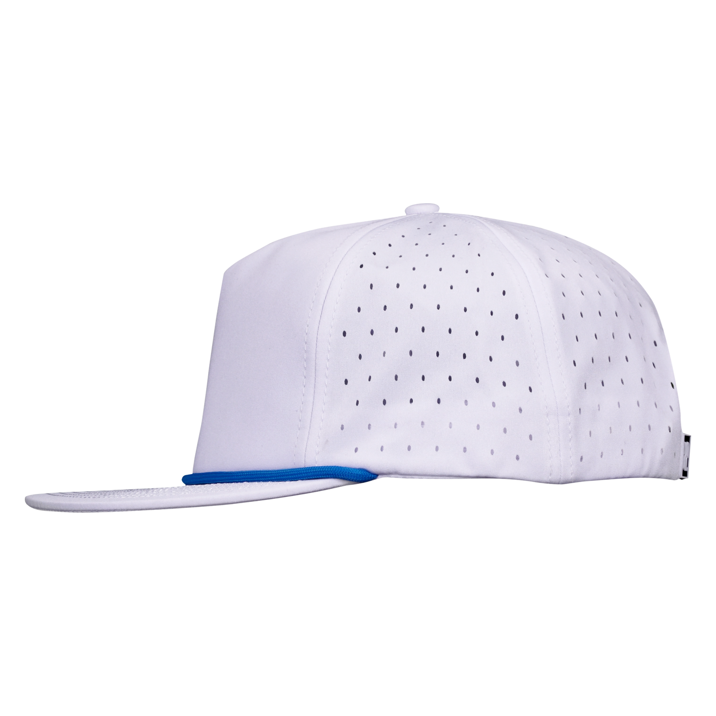 5-Panel Waterproof Non-Structured Golf Hat with Visor Rope - Salt White with Blue Rope