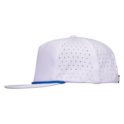 5-Panel Waterproof Non-Structured Golf Hat with Visor Rope - Salt White with Blue Rope