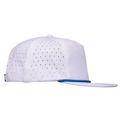 5-Panel Waterproof Non-Structured Golf Hat with Visor Rope - Salt White with Blue Rope