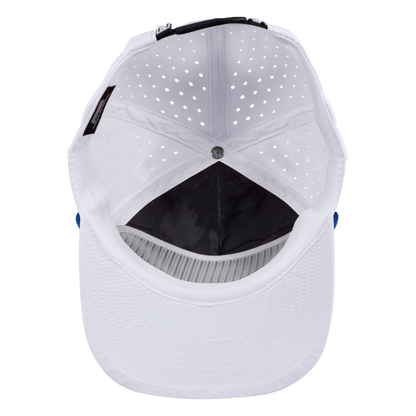 5-Panel Waterproof Non-Structured Golf Hat with Visor Rope - Salt White with Blue Rope