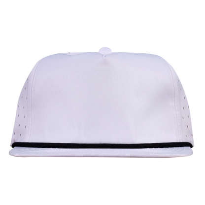 5-Panel Waterproof Non-Structured Golf Hat with Visor Rope - Salt White with Black Rope
