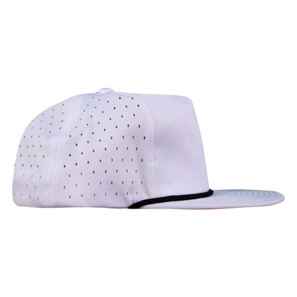5-Panel Waterproof Non-Structured Golf Hat with Visor Rope - Salt White with Black Rope