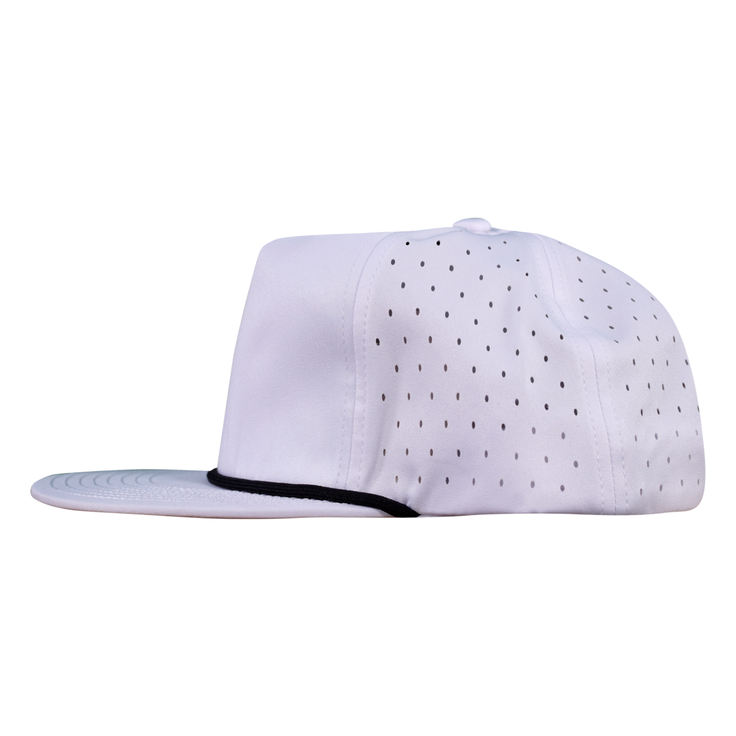 5-Panel Waterproof Non-Structured Golf Hat with Visor Rope - Salt White with Black Rope