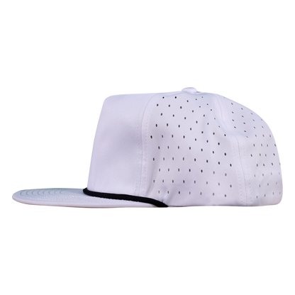 5-Panel Waterproof Non-Structured Golf Hat with Visor Rope - Salt White with Black Rope