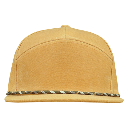 Premium Wax Canvas 7-Panel Hat with Visor Rope - Sahara Tan