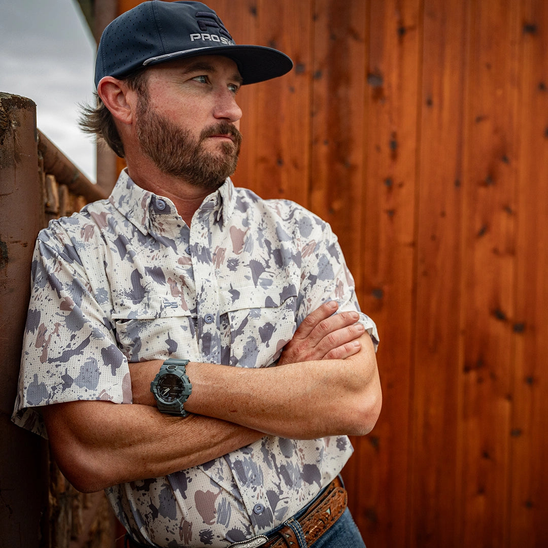 Premium Series Camo Short Sleeve Fishing Shirt - Arctic