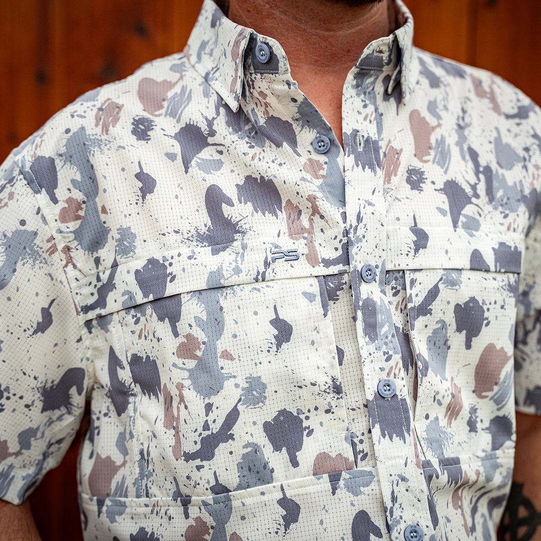 Premium Series Camo Short Sleeve Fishing Shirt - Arctic