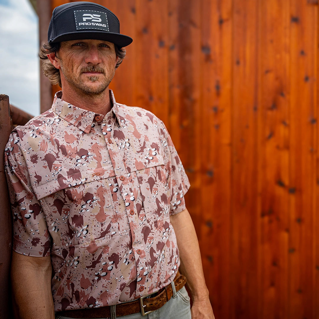 Premium Series Camo Short Sleeve Fishing Shirt - Chocolate Chip