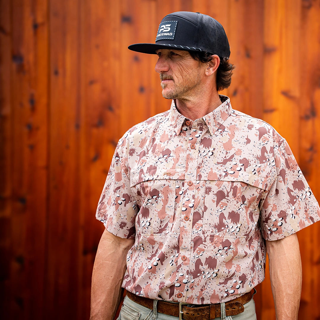 Premium Series Camo Short Sleeve Fishing Shirt - Chocolate Chip