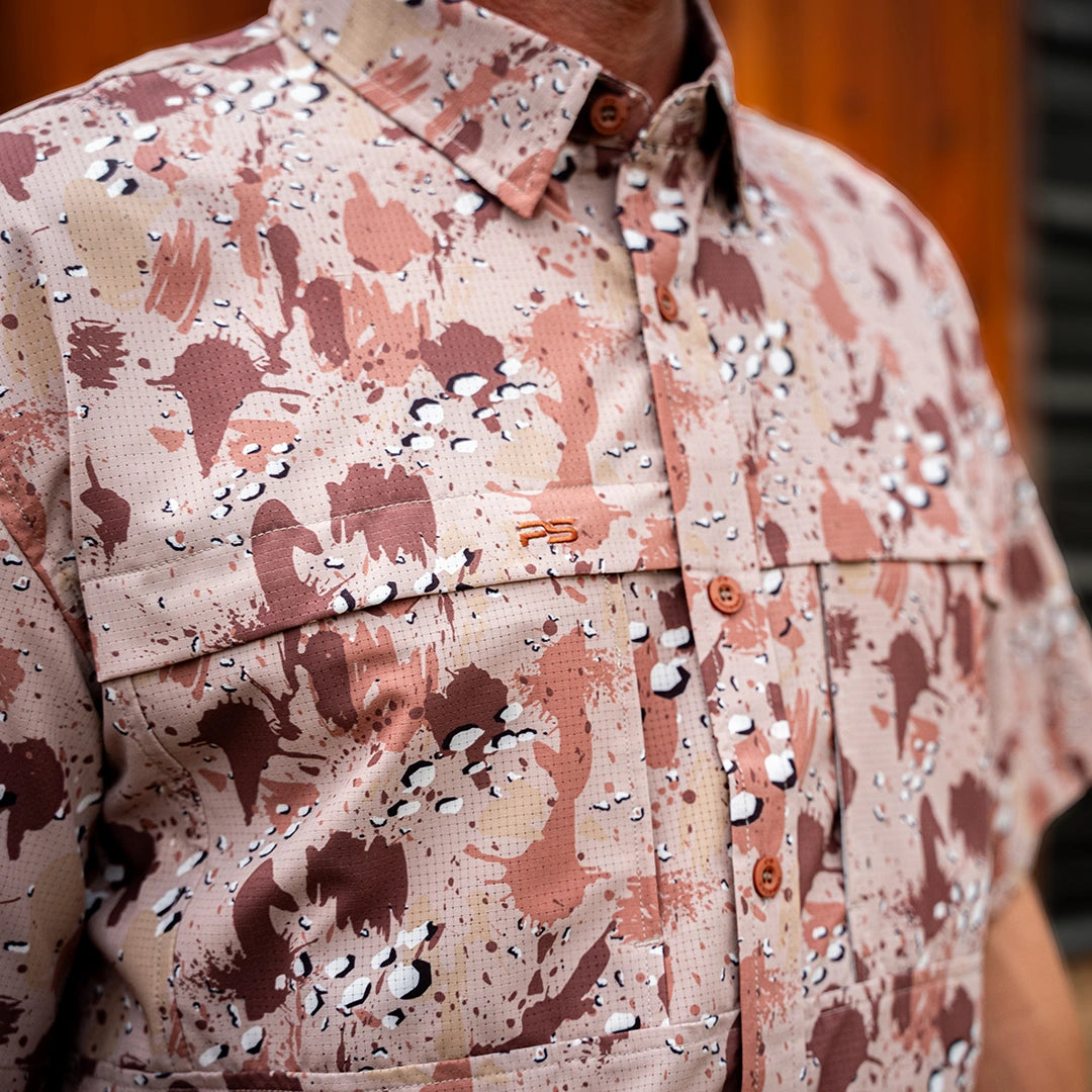 Premium Series Camo Short Sleeve Fishing Shirt - Chocolate Chip