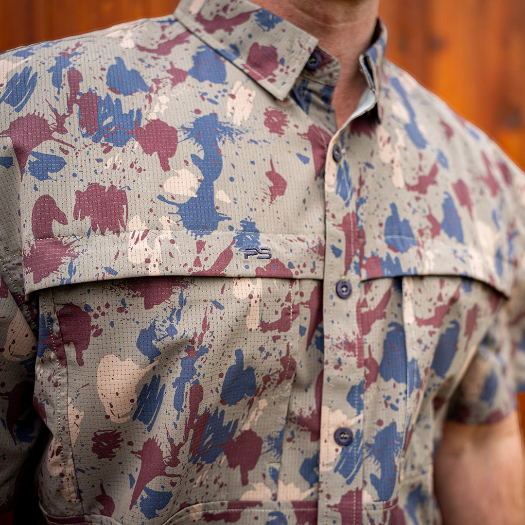 Premium Series Camo Short Sleeve Fishing Shirt - Clay
