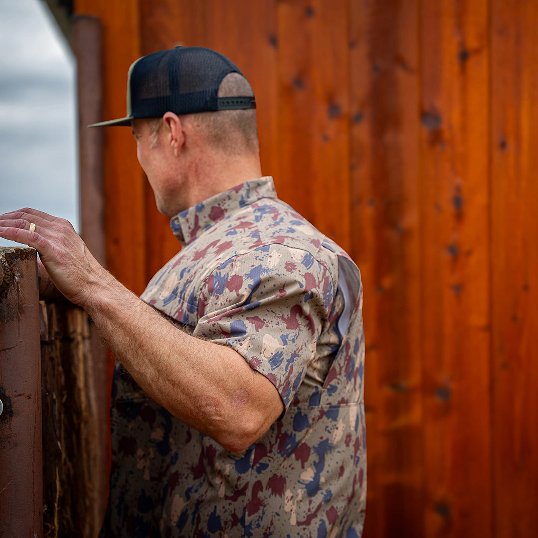 Premium Series Camo Short Sleeve Fishing Shirt - Clay