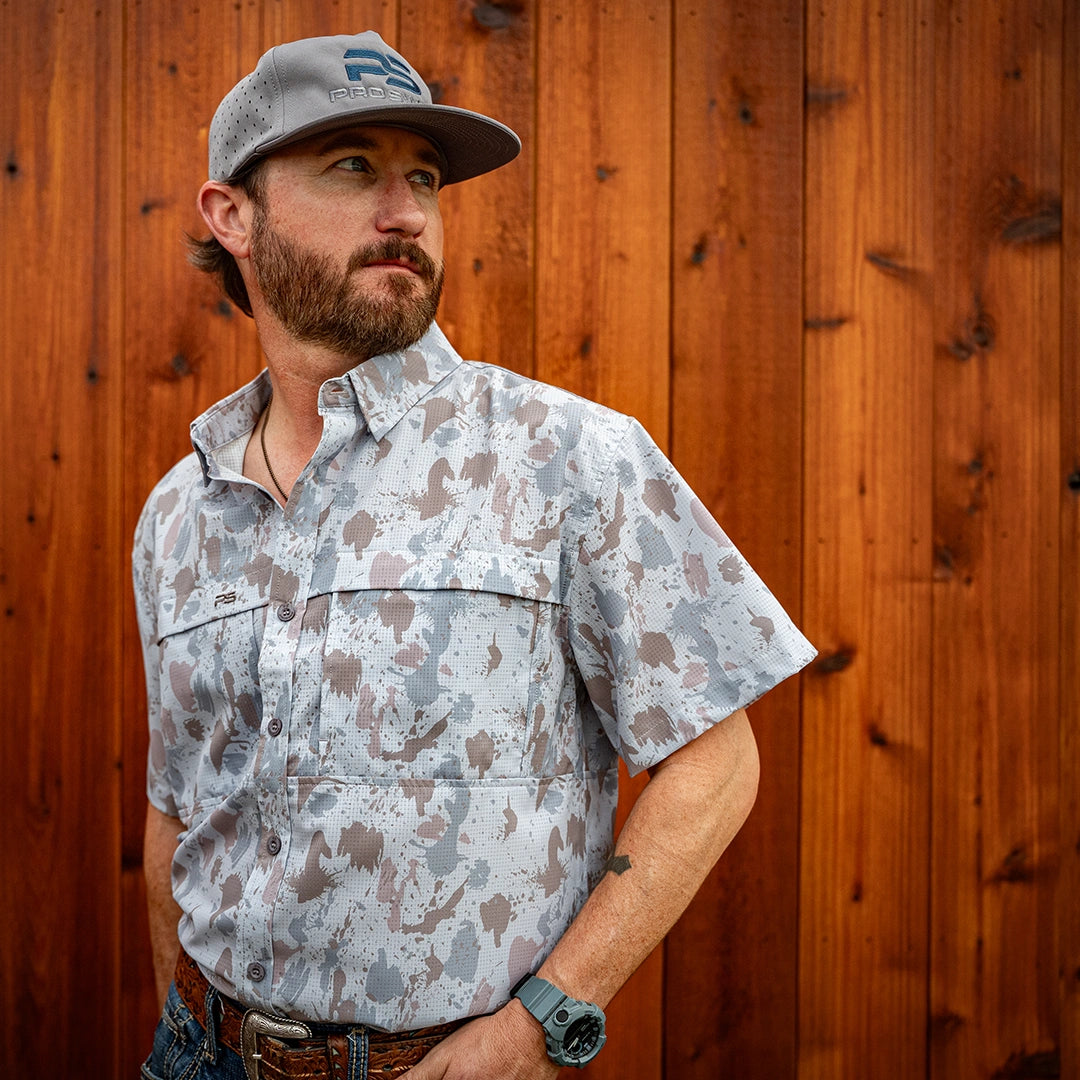 Premium Series Camo Short Sleeve Fishing Shirt - Glacial