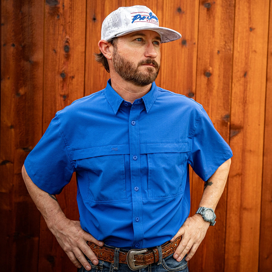 Premium Series Short Sleeve Fishing Shirt - Ocean Blue