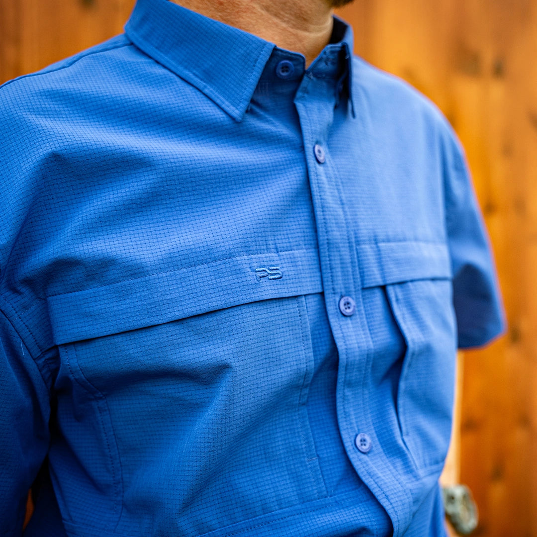 Premium Series Short Sleeve Fishing Shirt - Ocean Blue