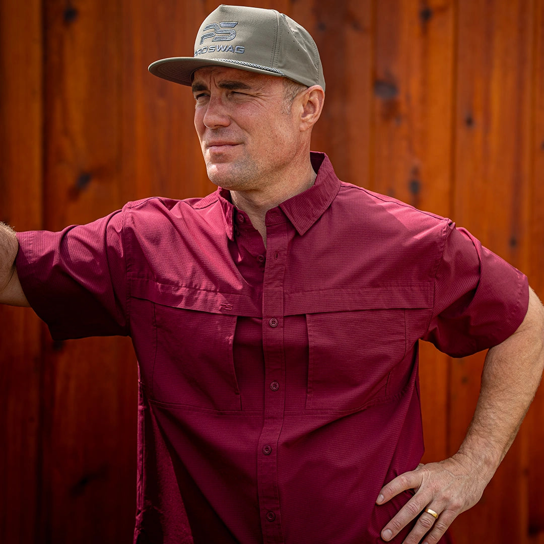 Premium Series Short Sleeve Fishing Shirt - Sangria Maroon