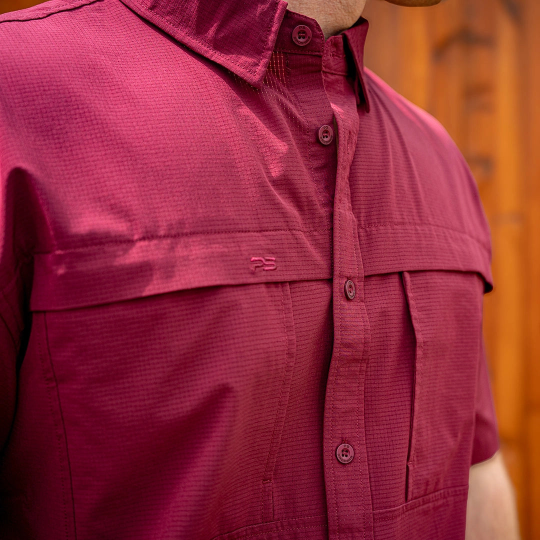 Premium Series Short Sleeve Fishing Shirt - Sangria Maroon