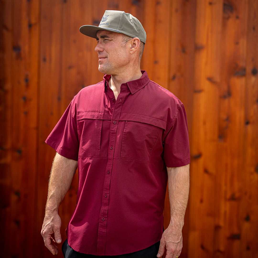 Premium Series Short Sleeve Fishing Shirt - Sangria Maroon