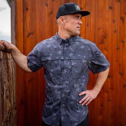 Premium Series Camo Short Sleeve Fishing Shirt - Volcanic