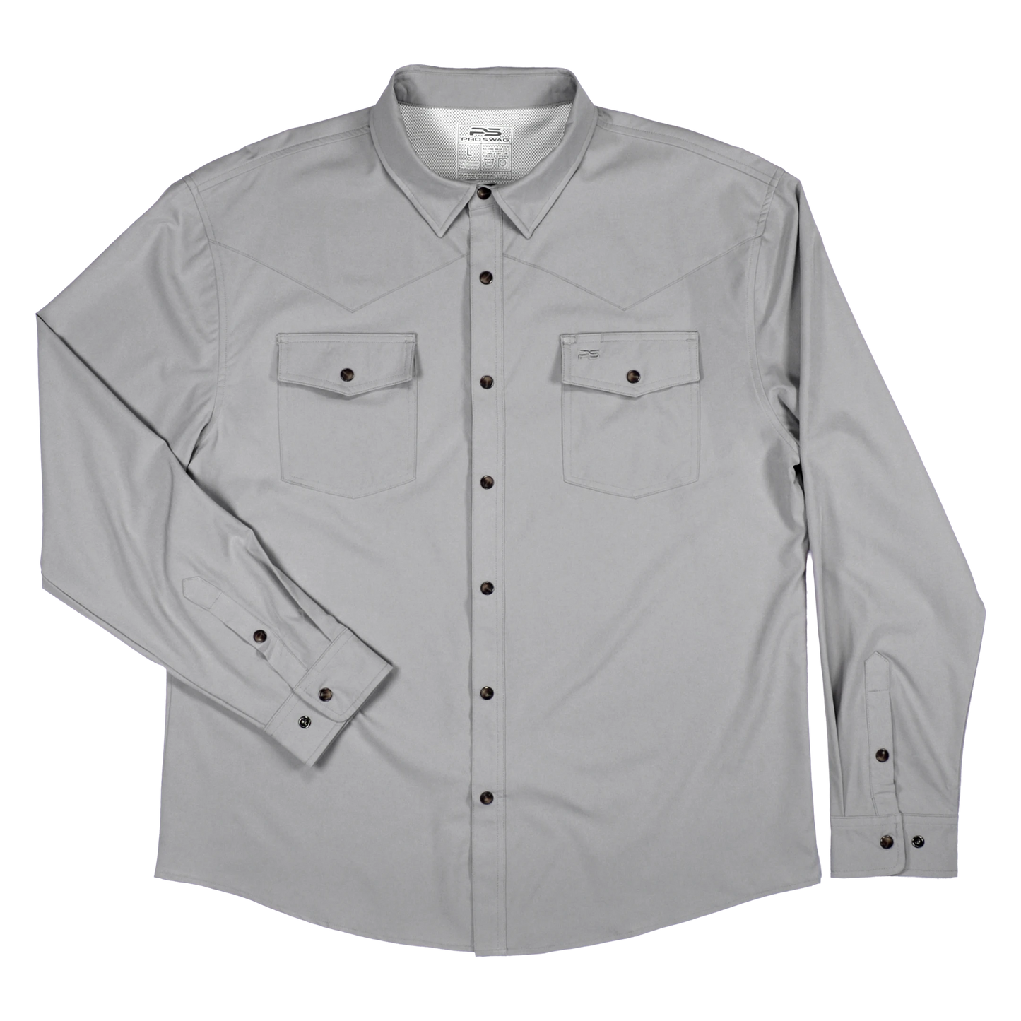 Long Sleeve Western Pearl Snap Flex Shirt - Gray