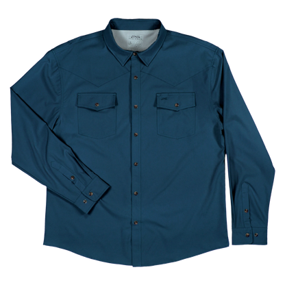 Long Sleeve Western Pearl Snap Flex Shirt - Reef Blue