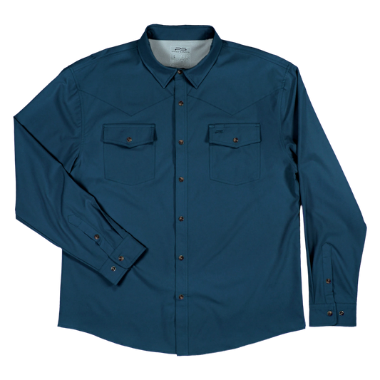 Long Sleeve Premium Western Pearl Snap Flex Shirt - Reef Blue