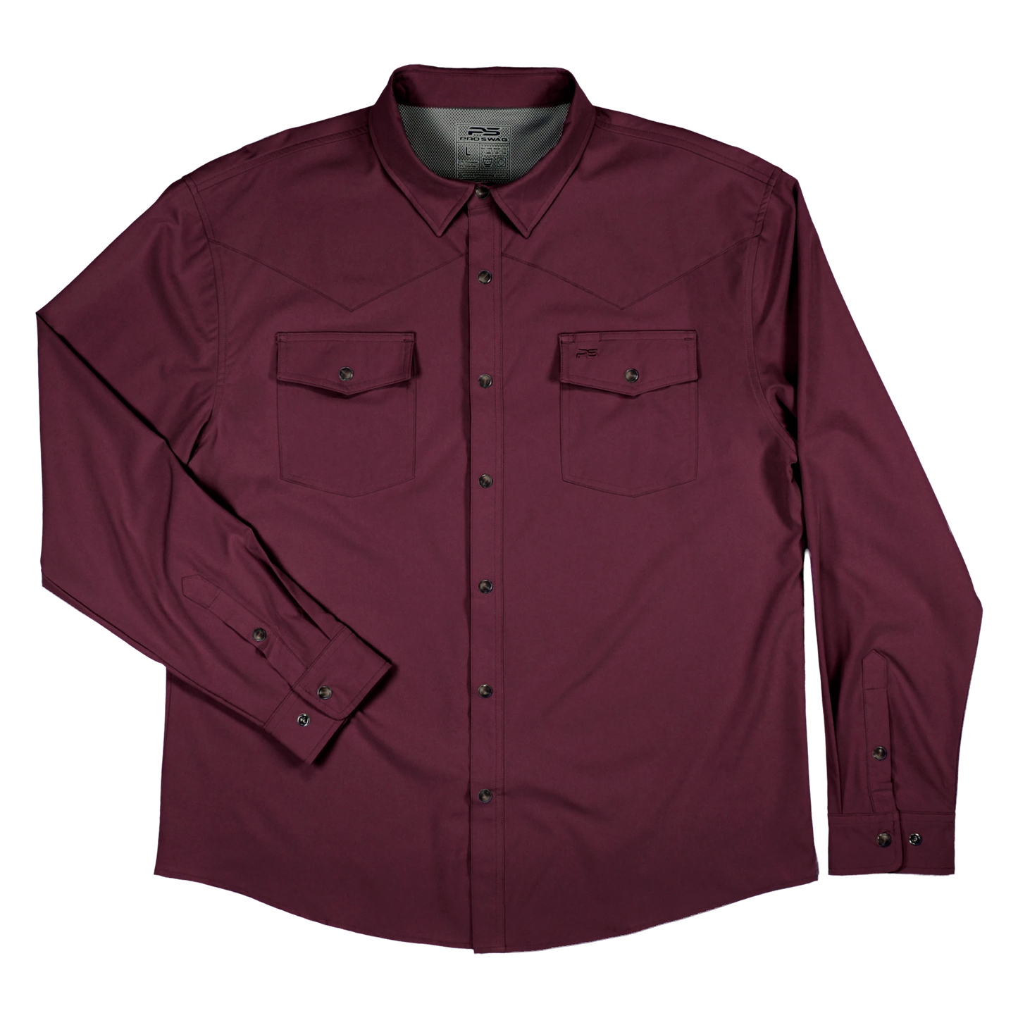 Long Sleeve Western Pearl Snap Flex Shirt - Sangria Maroon