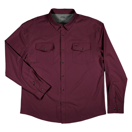 Long Sleeve Premium Western Pearl Snap Flex Shirt - Sangria Maroon