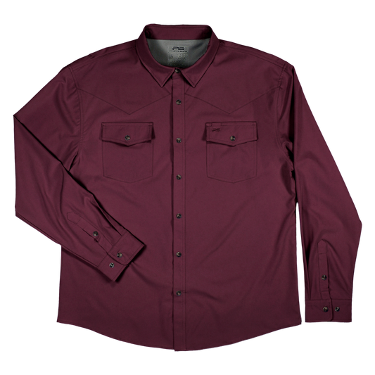 Long Sleeve Premium Western Pearl Snap Flex Shirt - Sangria Maroon