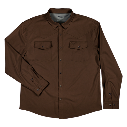 Long Sleeve Premium Western Pearl Snap Flex Shirt - Umber Brown