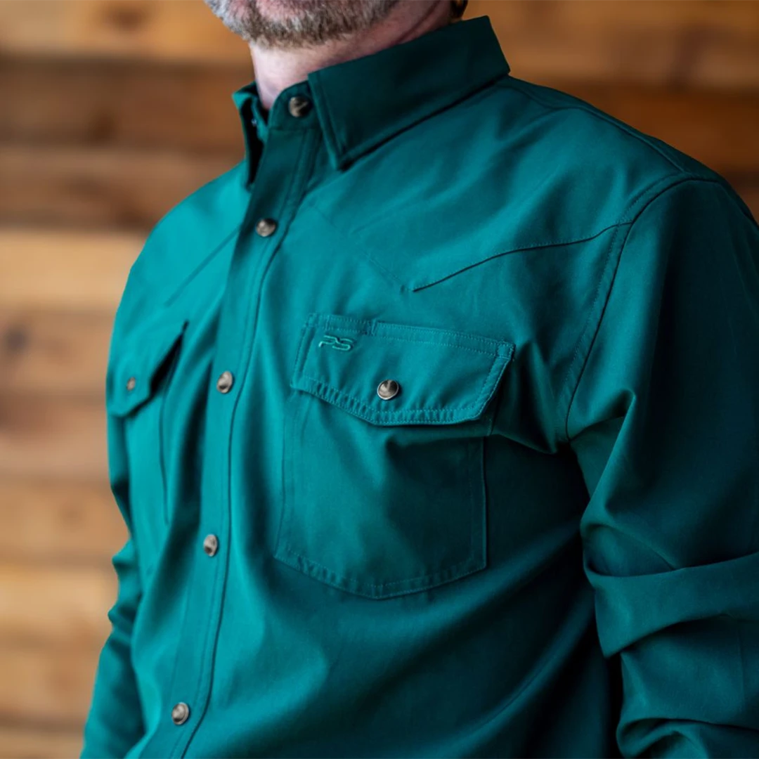Long Sleeve Western Pearl Snap Flex Shirt - Brunswick Green