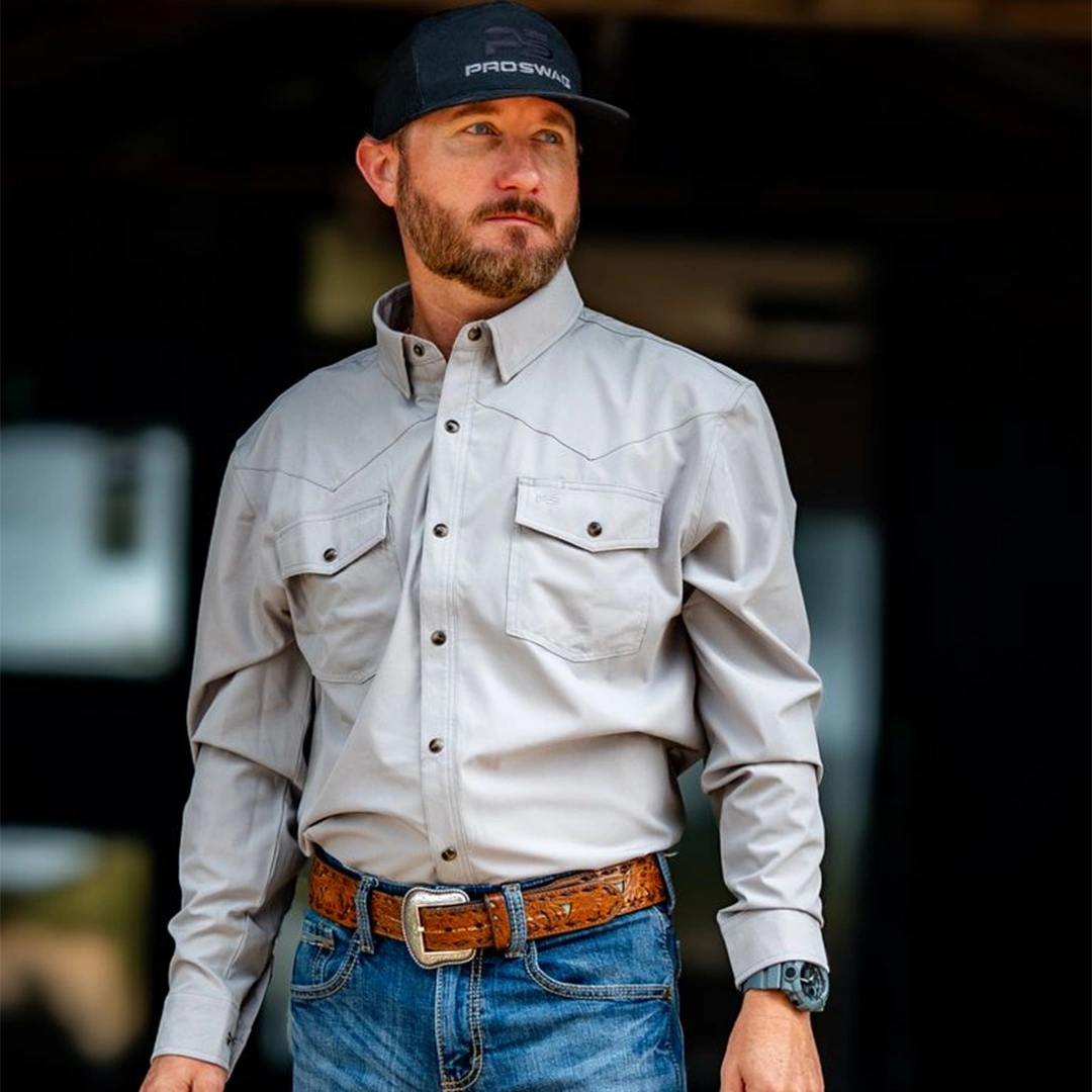 Long Sleeve Premium Western Pearl Snap Flex Shirt - Gray