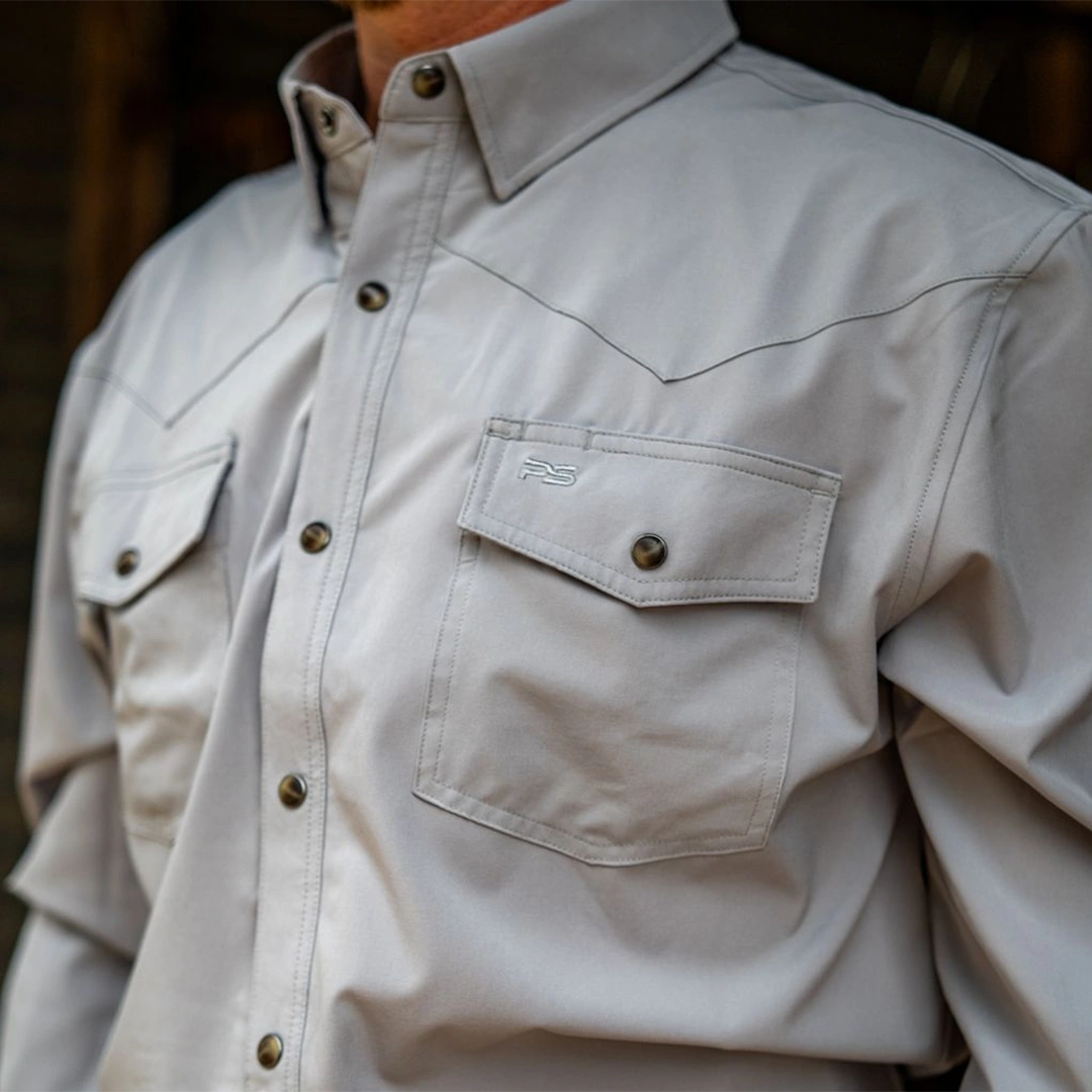 Long Sleeve Premium Western Pearl Snap Flex Shirt - Gray