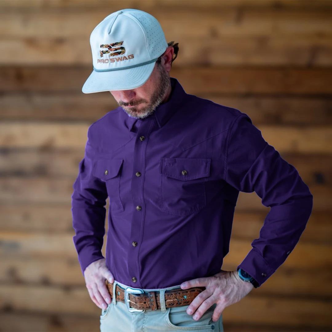 Long Sleeve Western Pearl Snap Flex Shirt - Indigo Purple