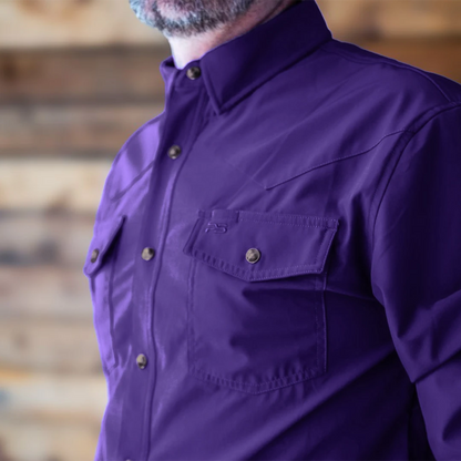 Long Sleeve Western Pearl Snap Flex Shirt - Indigo Purple