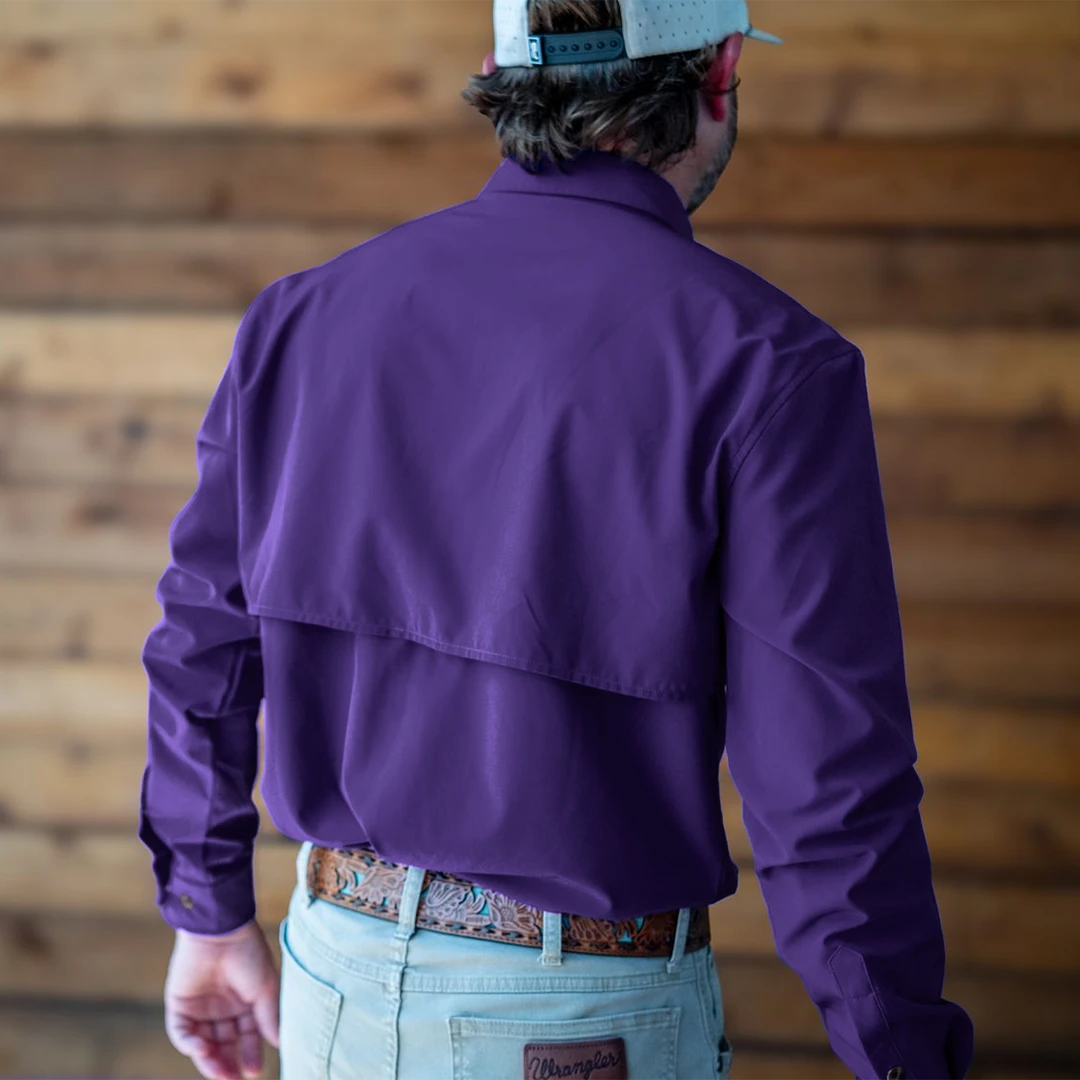 Long Sleeve Western Pearl Snap Flex Shirt - Indigo Purple